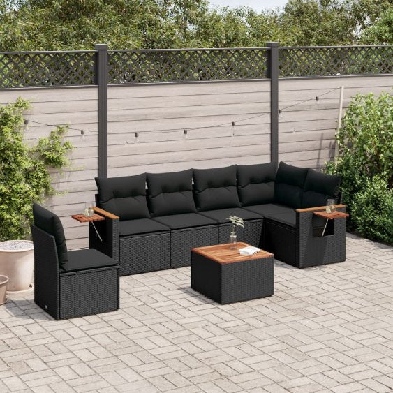 6-tlg. Garten-Sofagarnitur mit Kissen Schwarz Poly Rattan