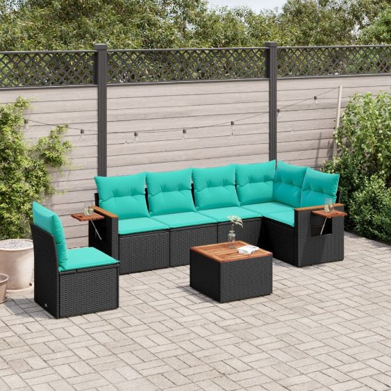 6-tlg. Garten-Sofagarnitur mit Kissen Schwarz Poly Rattan