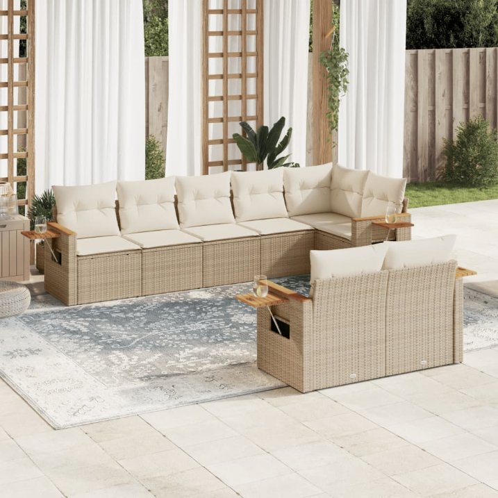 8-tlg. Garten-Sofagarnitur mit Kissen Schwarz Poly Rattan