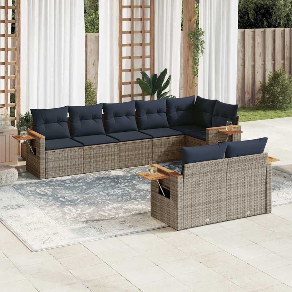 8-tlg. Garten-Sofagarnitur mit Kissen Schwarz Poly Rattan