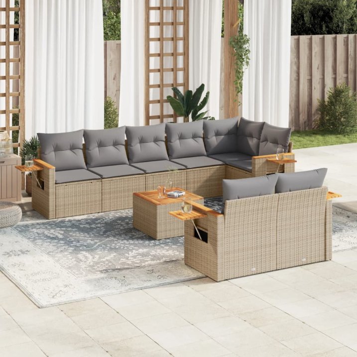 8-tlg. Garten-Sofagarnitur mit Kissen Schwarz Poly Rattan