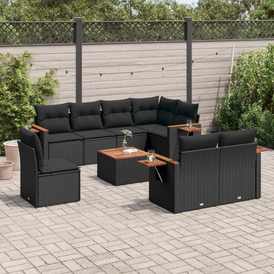 8-tlg. Garten-Sofagarnitur mit Kissen Schwarz Poly Rattan