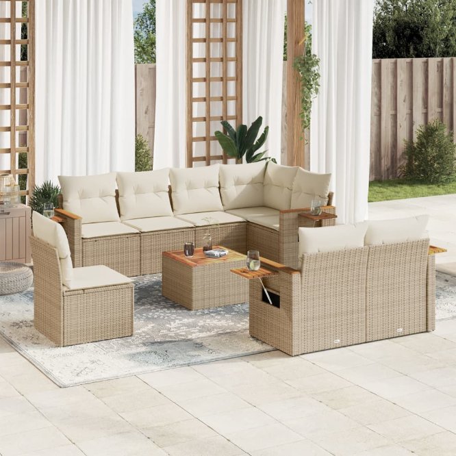 8-tlg. Garten-Sofagarnitur mit Kissen Schwarz Poly Rattan