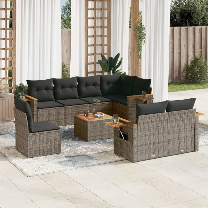 8-tlg. Garten-Sofagarnitur mit Kissen Schwarz Poly Rattan