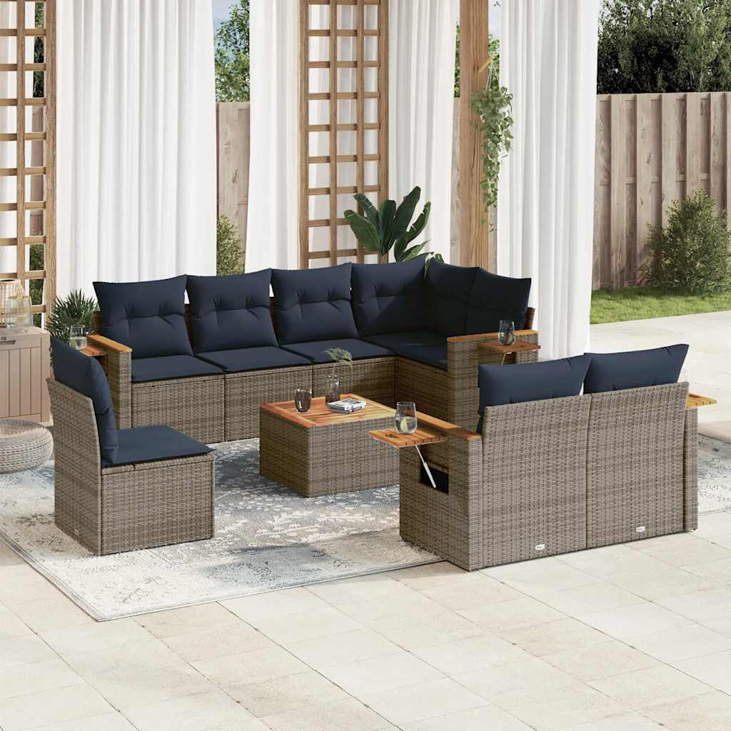 8-tlg. Garten-Sofagarnitur mit Kissen Schwarz Poly Rattan