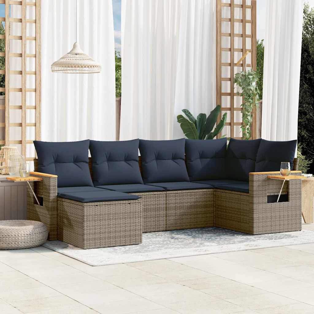 6-tlg. Garten-Sofagarnitur mit Kissen Schwarz Poly Rattan