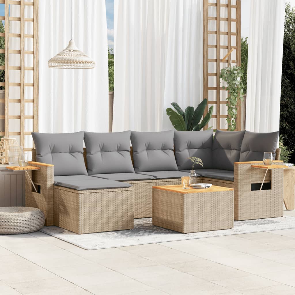 6-tlg. Garten-Sofagarnitur mit Kissen Schwarz Poly Rattan