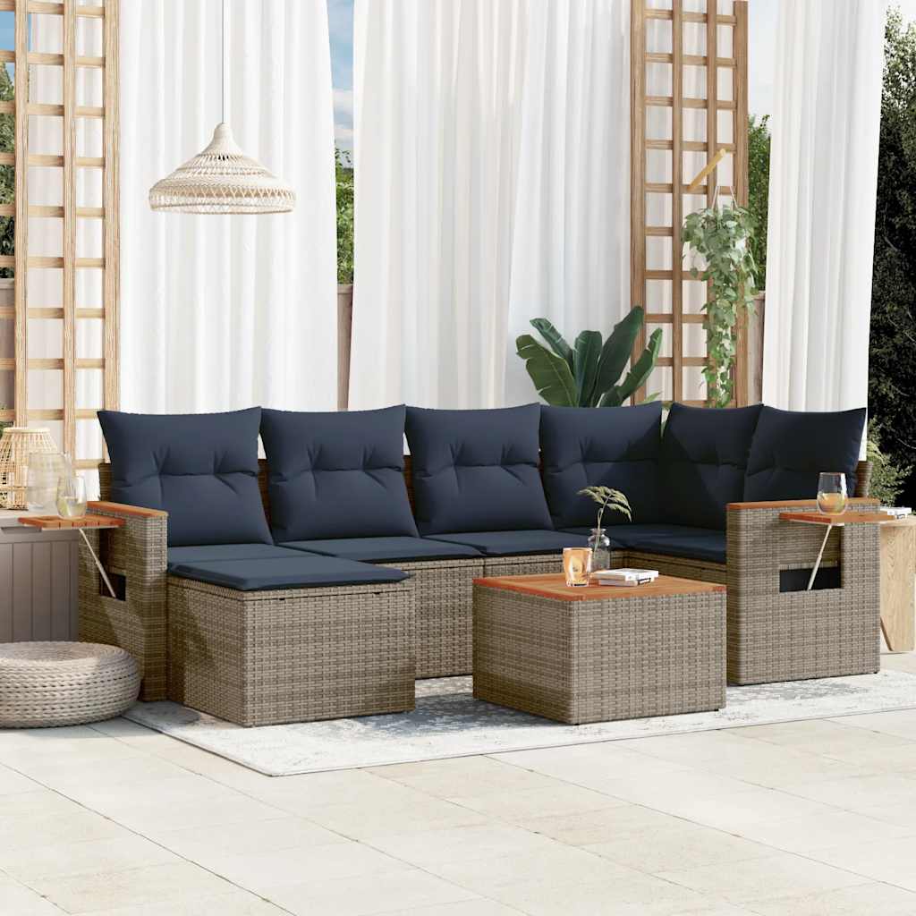 6-tlg. Garten-Sofagarnitur mit Kissen Schwarz Poly Rattan