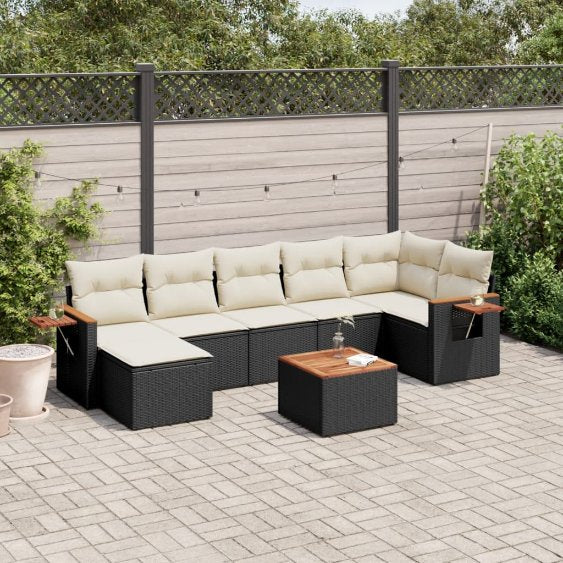 7-tlg. Garten-Sofagarnitur mit Kissen Schwarz Poly Rattan