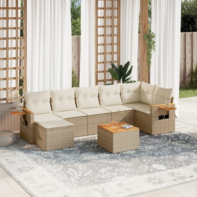 7-tlg. Garten-Sofagarnitur mit Kissen Schwarz Poly Rattan