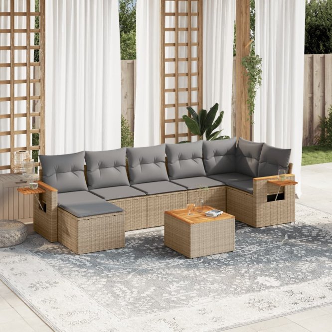 7-tlg. Garten-Sofagarnitur mit Kissen Schwarz Poly Rattan