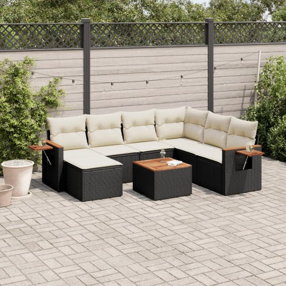 7-tlg. Garten-Sofagarnitur mit Kissen Schwarz Poly Rattan