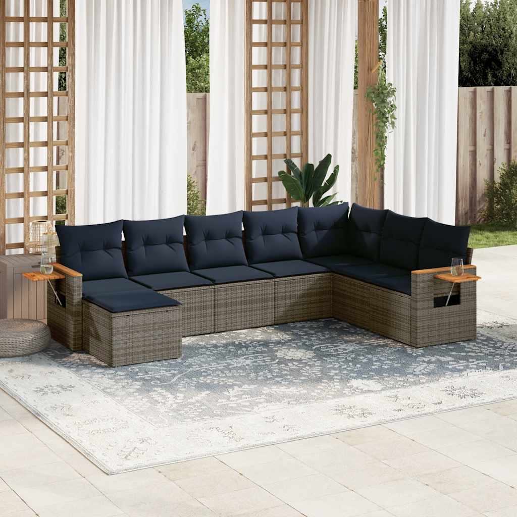 8-tlg. Garten-Sofagarnitur mit Kissen Schwarz Poly Rattan
