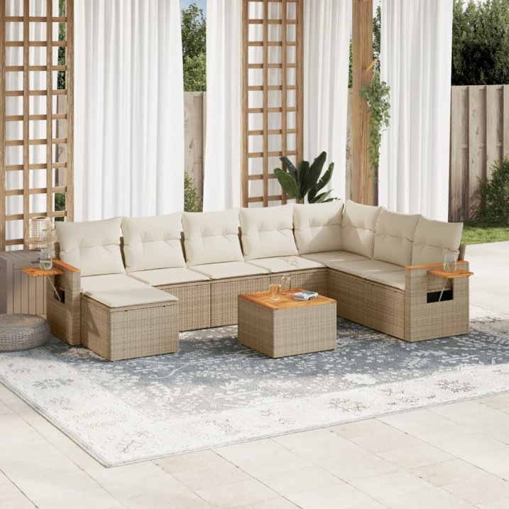 8-tlg. Garten-Sofagarnitur mit Kissen Schwarz Poly Rattan