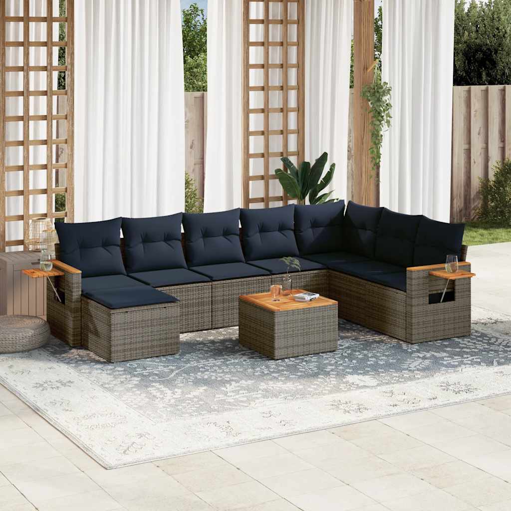 8-tlg. Garten-Sofagarnitur mit Kissen Schwarz Poly Rattan
