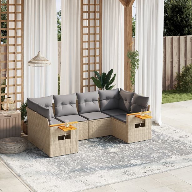 6-tlg. Garten-Sofagarnitur mit Kissen Schwarz Poly Rattan