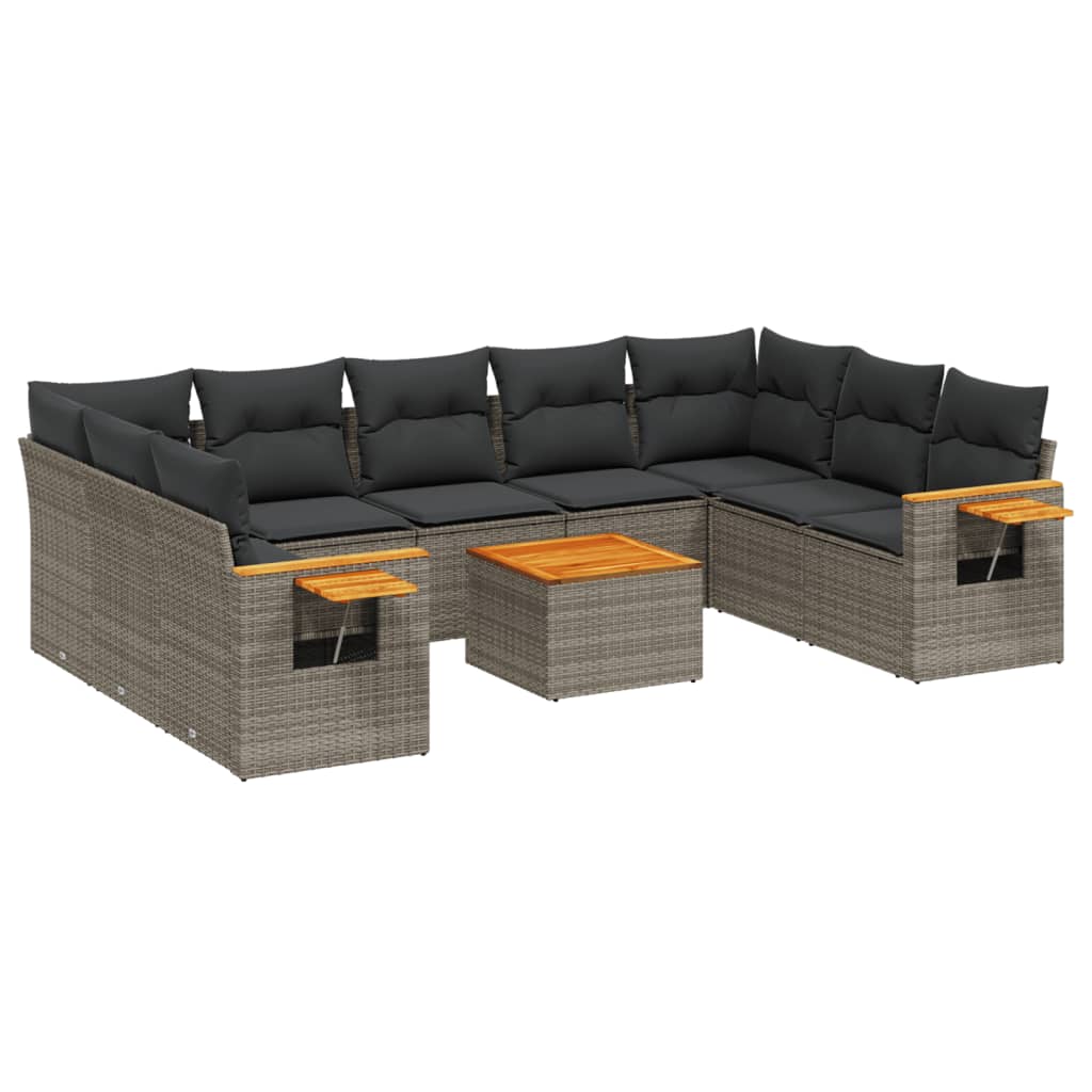 9-tlg. Garten-Sofagarnitur mit Kissen Schwarz Poly Rattan