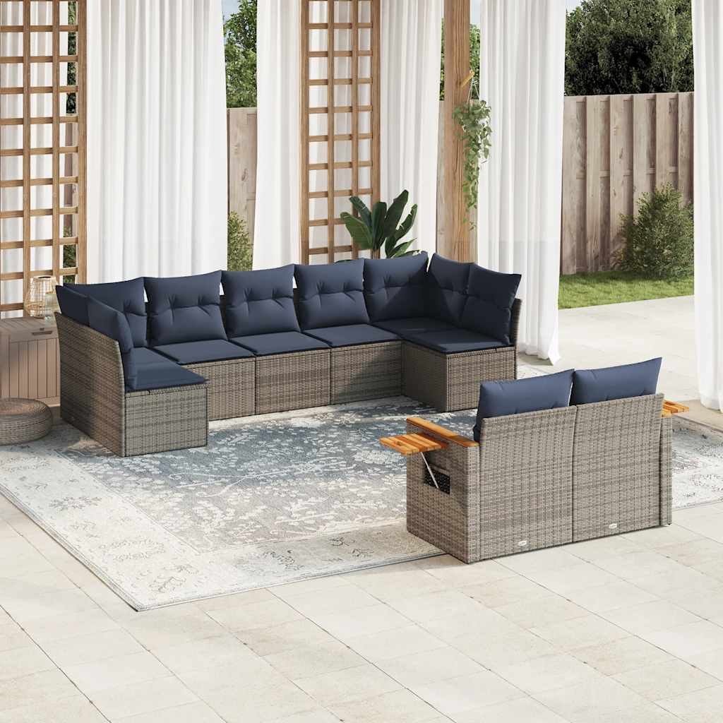 9-tlg. Garten-Sofagarnitur mit Kissen Schwarz Poly Rattan