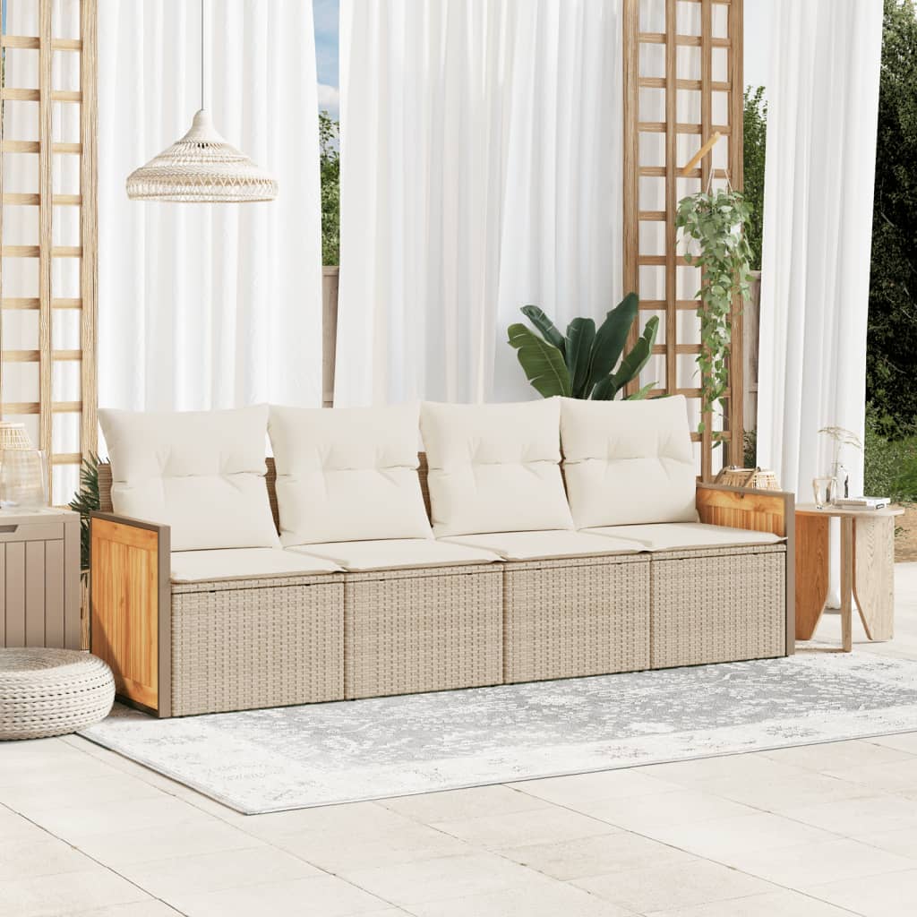 4-tlg. Garten-Sofagarnitur mit Kissen Schwarz Poly Rattan