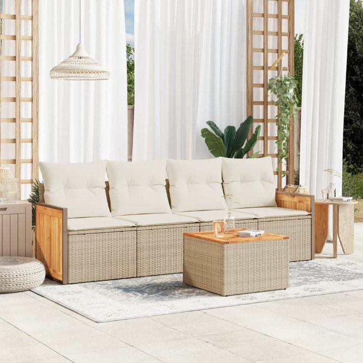 4-tlg. Garten-Sofagarnitur mit Kissen Schwarz Poly Rattan