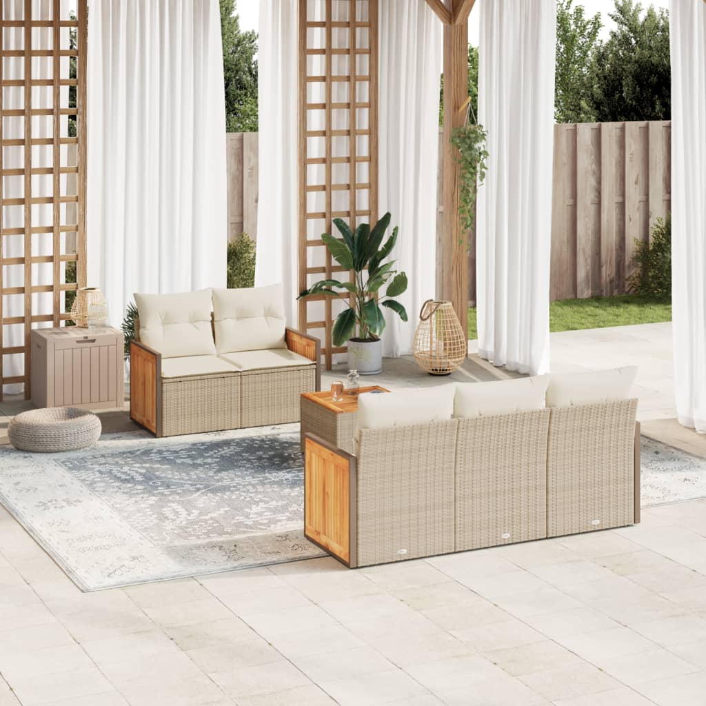 6-tlg. Garten-Sofagarnitur mit Kissen Schwarz Poly Rattan