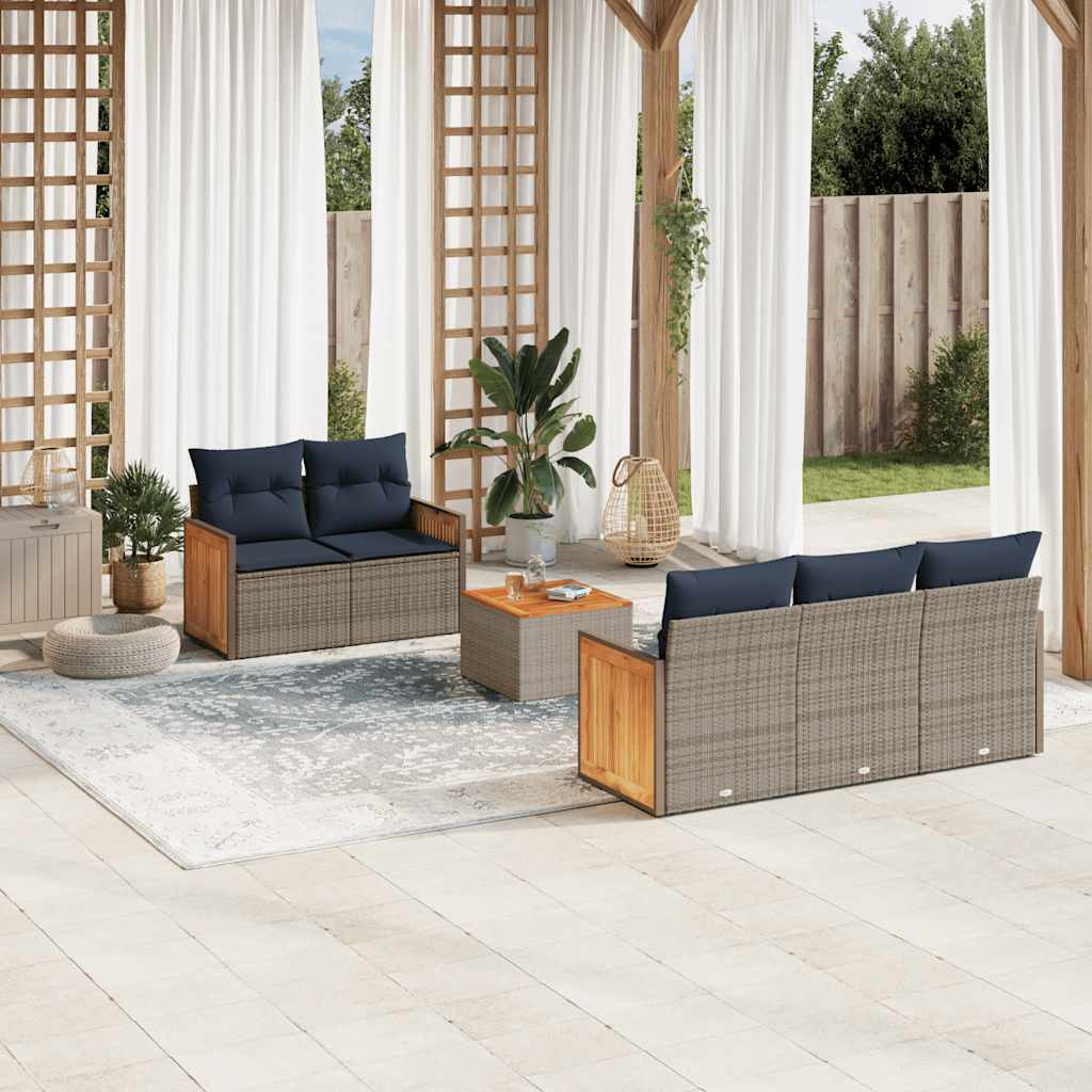 6-teiliges Gartensofa-Set mit Kissen, schwarzes Polyrattan