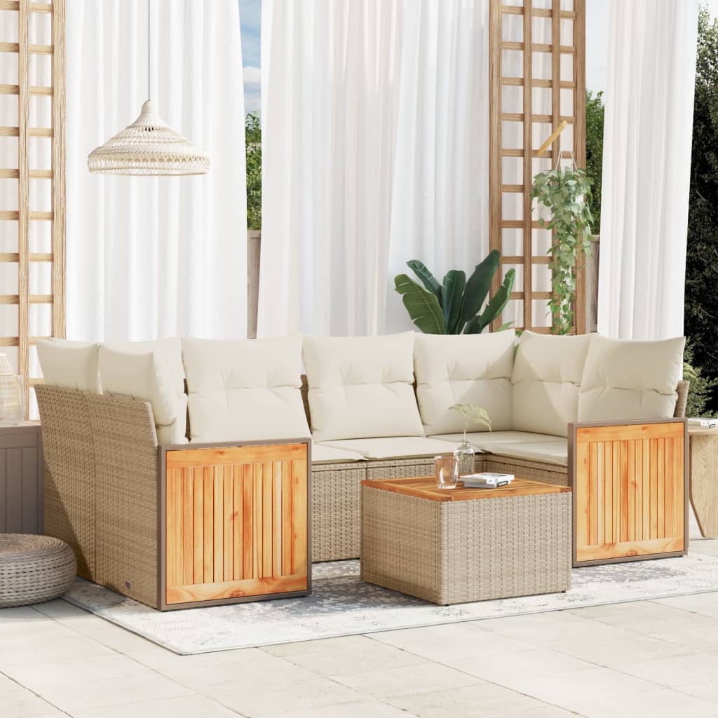 7-tlg. Garten-Sofagarnitur mit Kissen Schwarz Poly Rattan