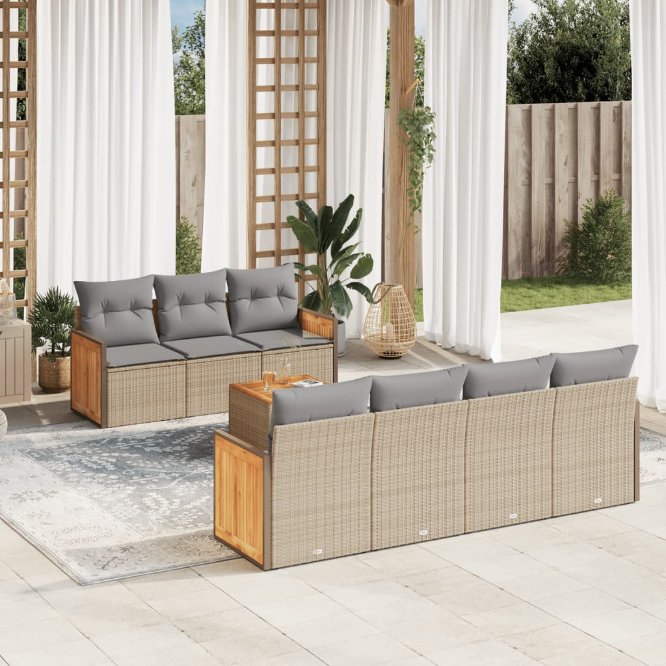 8-tlg. Garten-Sofagarnitur mit Kissen Schwarz Poly Rattan