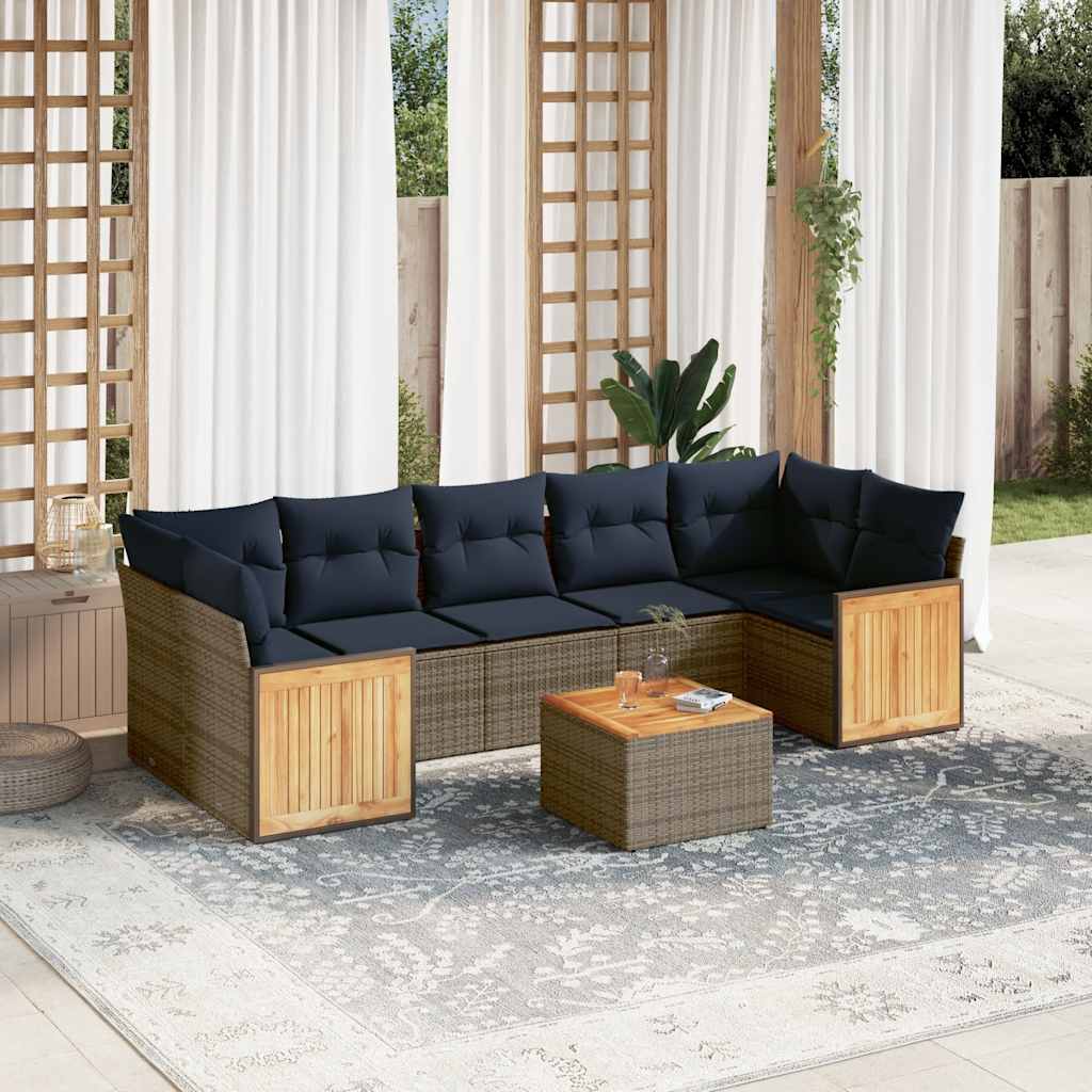 8-teiliges Gartensofa-Set mit Kissen, schwarzes Polyrattan