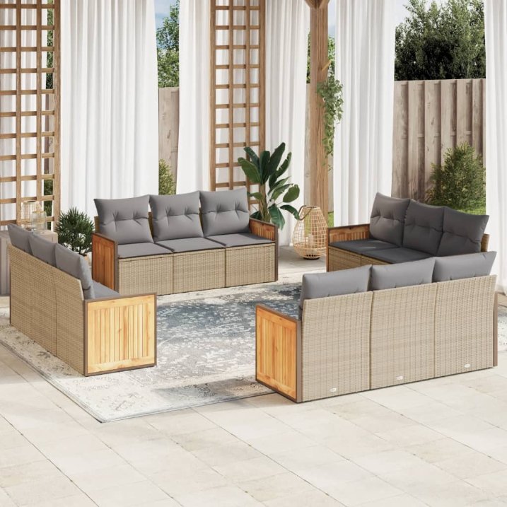 12-tlg. Garten-Sofagarnitur mit Kissen Schwarz Poly Rattan