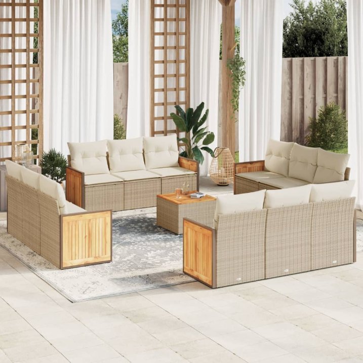 12-tlg. Garten-Sofagarnitur mit Kissen Schwarz Poly Rattan