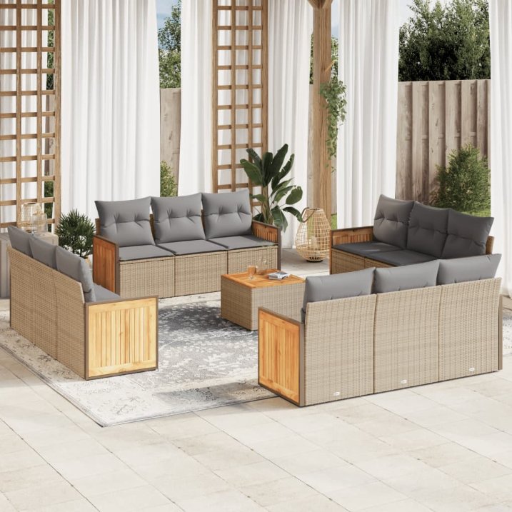 12-tlg. Garten-Sofagarnitur mit Kissen Schwarz Poly Rattan