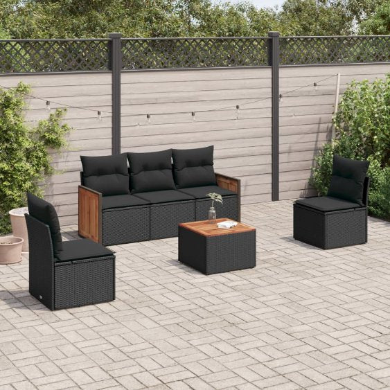 5-tlg. Garten-Sofagarnitur mit Kissen Schwarz Poly Rattan