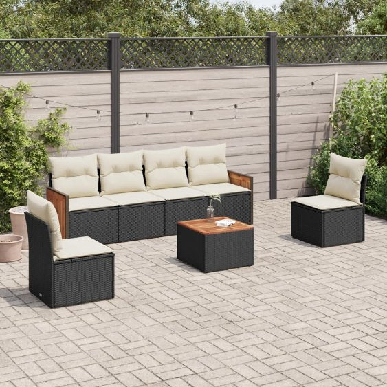 6-tlg. Garten-Sofagarnitur mit Kissen Schwarz Poly Rattan