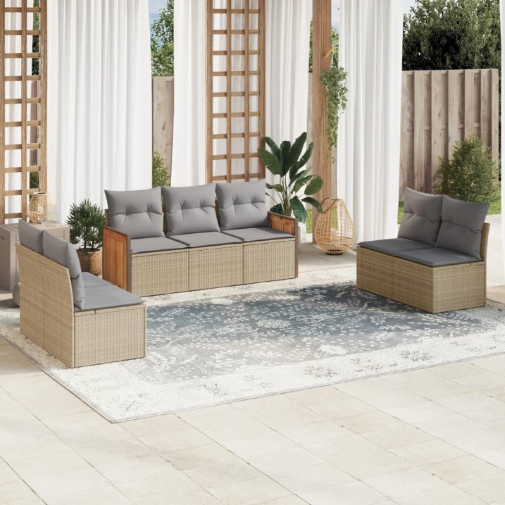 7-tlg. Garten-Sofagarnitur mit Kissen Schwarz Poly Rattan