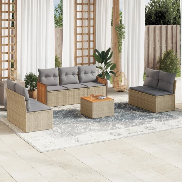 7-tlg. Garten-Sofagarnitur mit Kissen Schwarz Poly Rattan