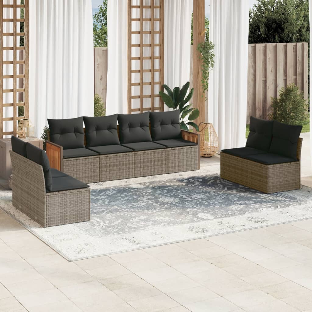 8-tlg. Garten-Sofagarnitur mit Kissen Schwarz Poly Rattan