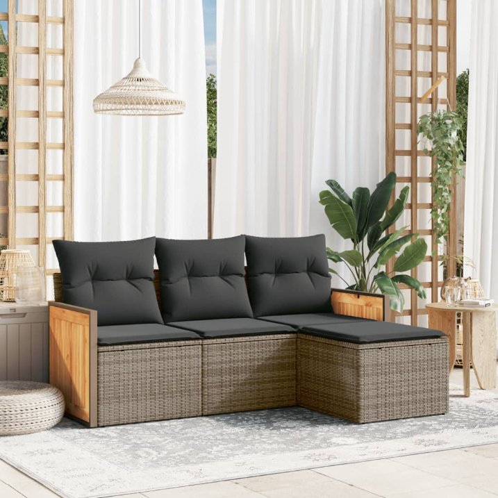 4-tlg. Garten-Sofagarnitur mit Kissen Schwarz Poly Rattan