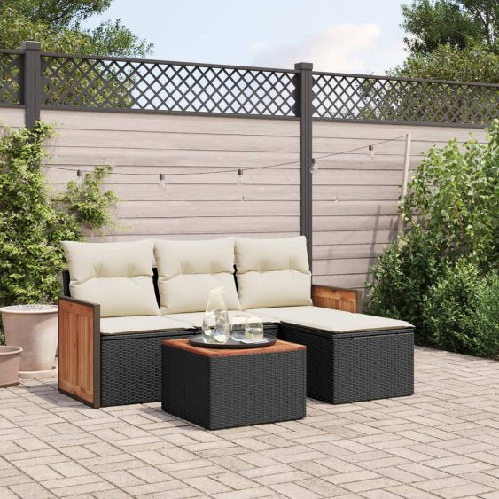 4-tlg. Garten-Sofagarnitur mit Kissen Schwarz Poly Rattan