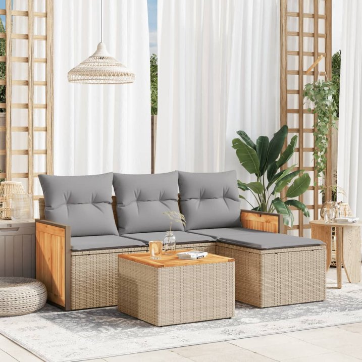 4-tlg. Garten-Sofagarnitur mit Kissen Schwarz Poly Rattan