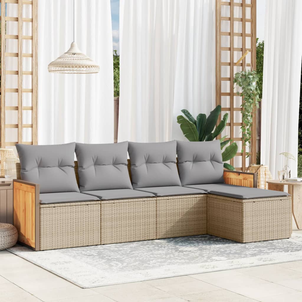 5-tlg. Garten-Sofagarnitur mit Kissen Schwarz Poly Rattan
