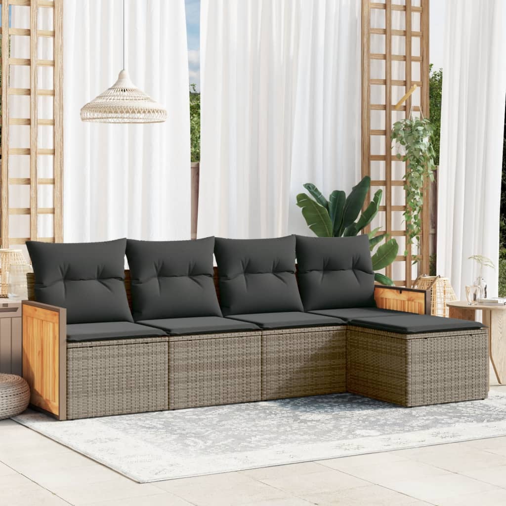 5-tlg. Garten-Sofagarnitur mit Kissen Schwarz Poly Rattan