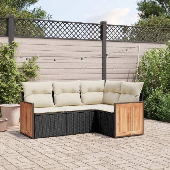 4-tlg. Garten-Sofagarnitur mit Kissen Schwarz Poly Rattan