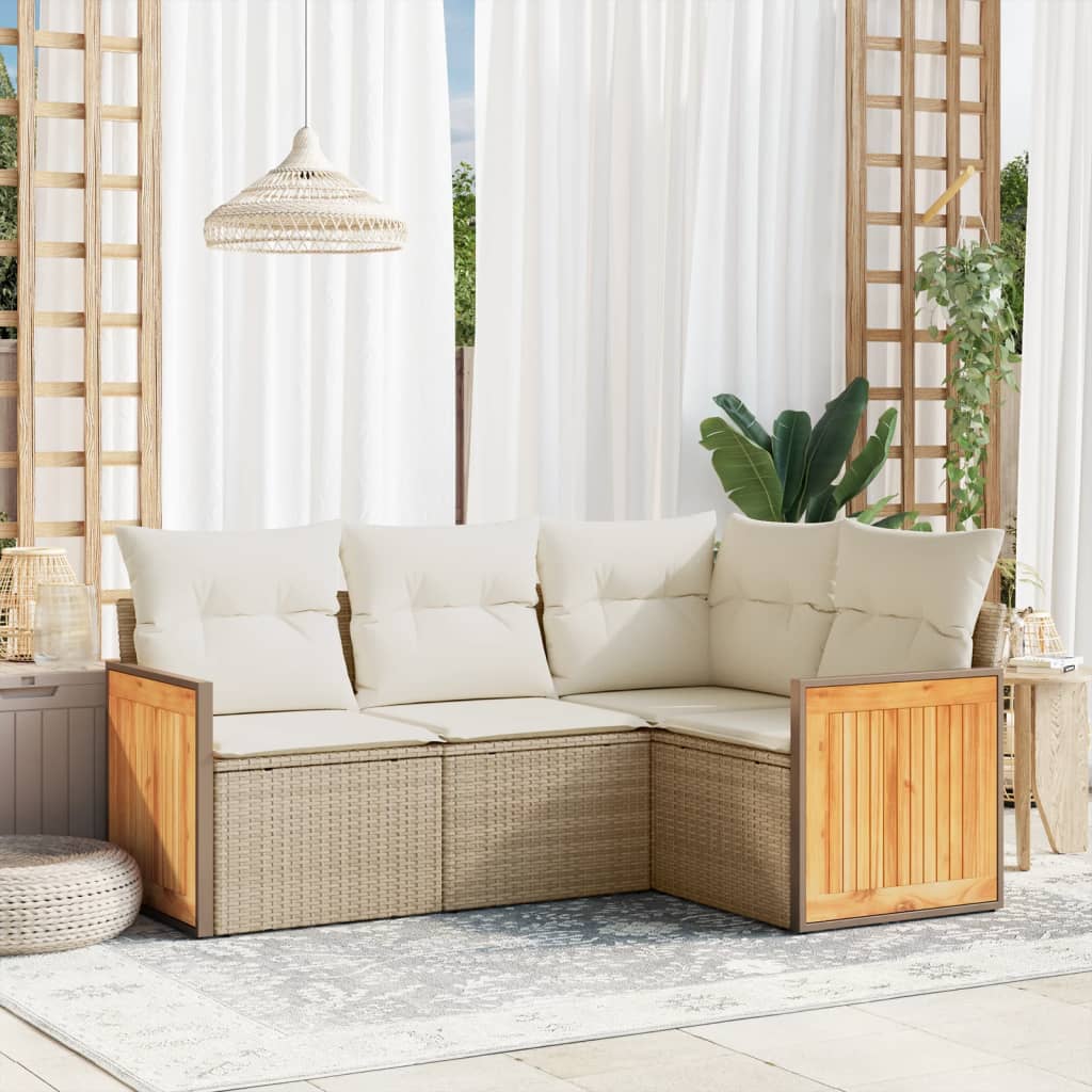 4-tlg. Garten-Sofagarnitur mit Kissen Schwarz Poly Rattan