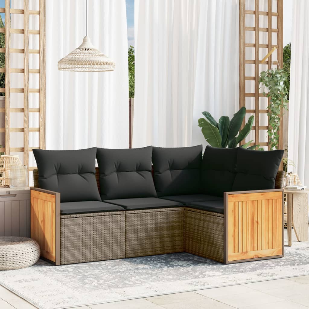 4-tlg. Garten-Sofagarnitur mit Kissen Schwarz Poly Rattan