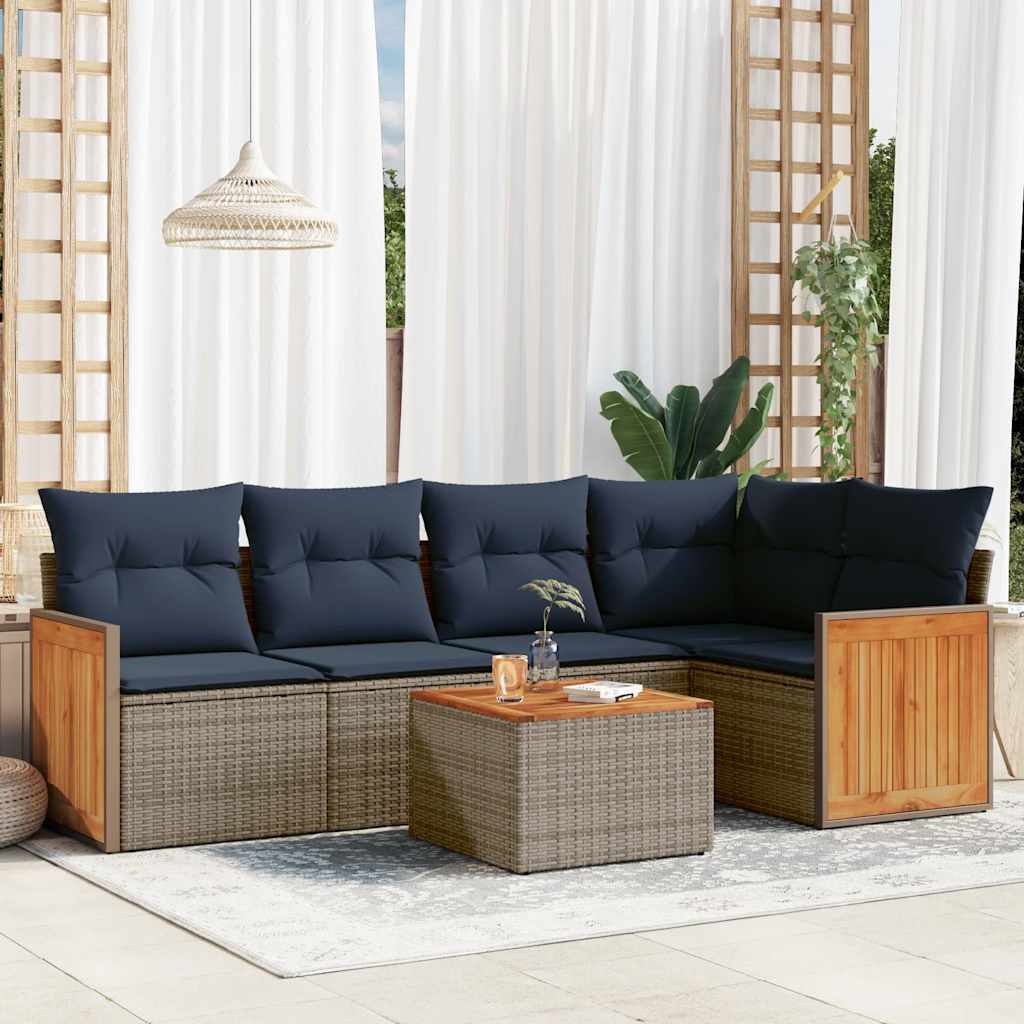 5-teiliges Gartensofa-Set mit Kissen, schwarzes Polyrattan