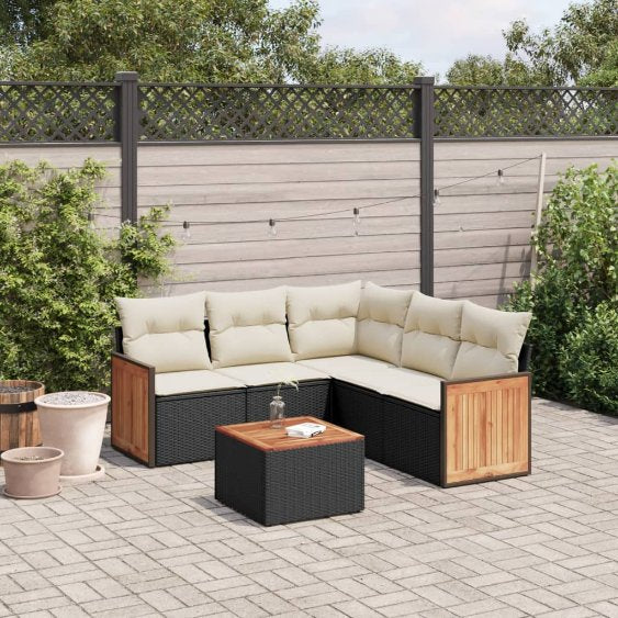 5-tlg. Garten-Sofagarnitur mit Kissen Schwarz Poly Rattan