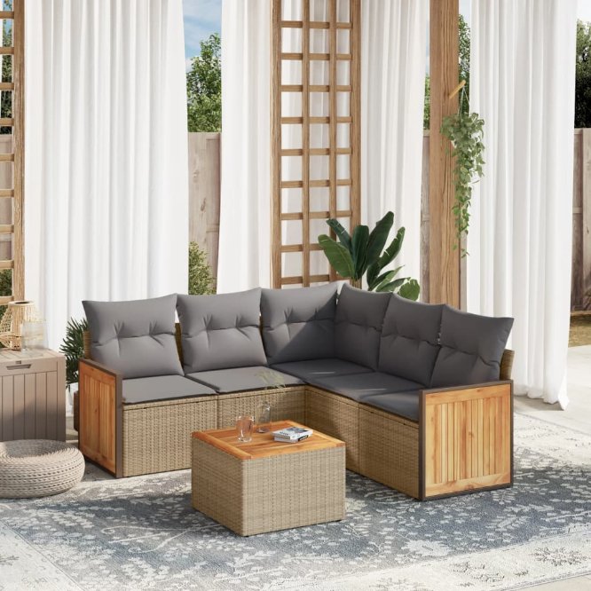 5-tlg. Garten-Sofagarnitur mit Kissen Schwarz Poly Rattan