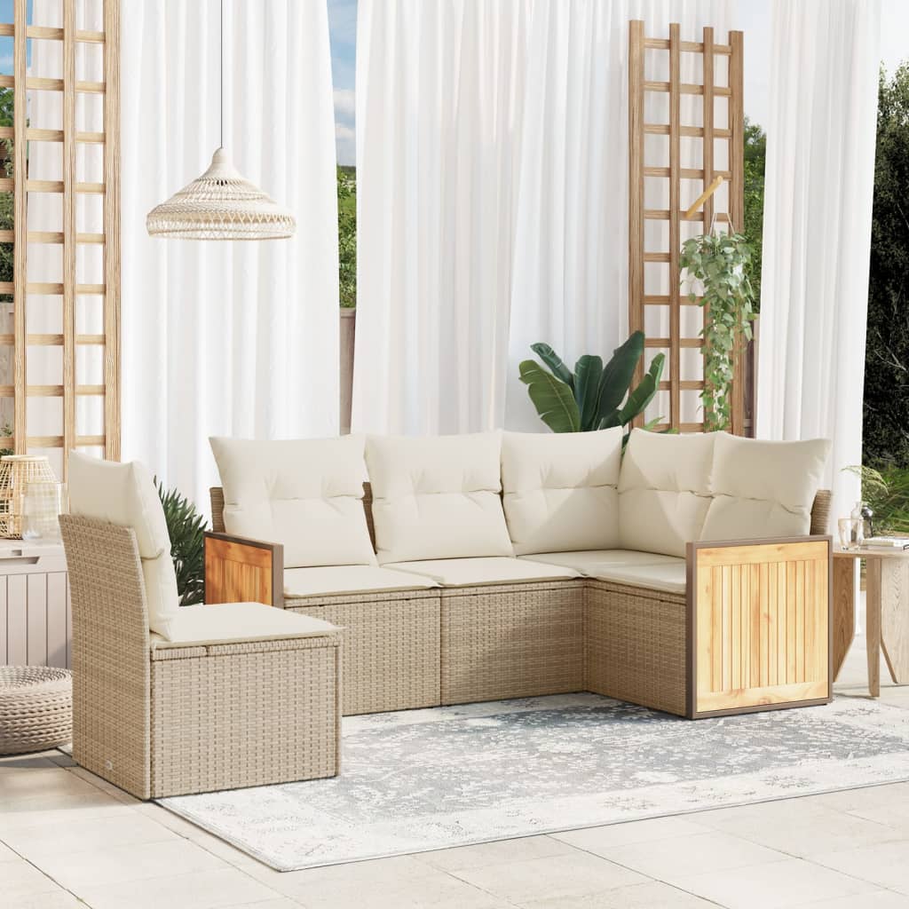5-tlg. Garten-Sofagarnitur mit Kissen Schwarz Poly Rattan