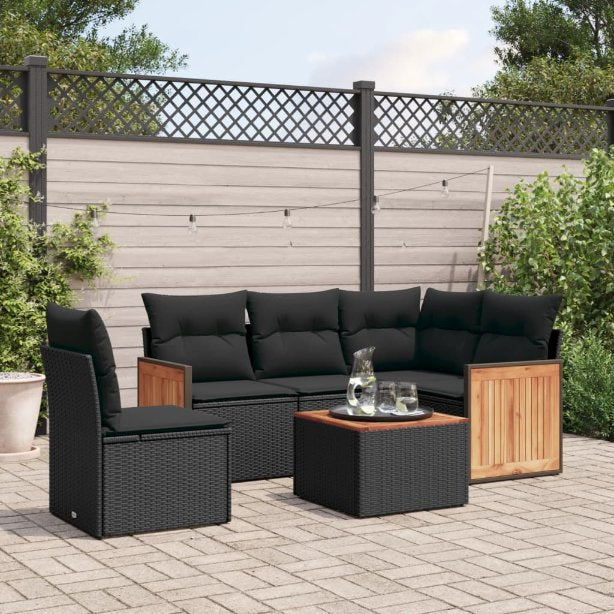 5-tlg. Garten-Sofagarnitur mit Kissen Schwarz Poly Rattan